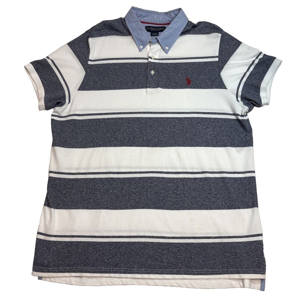 U.S. Polo Assn Mens XL Polo shirt Blue White Stripe 100% Cotton Collar